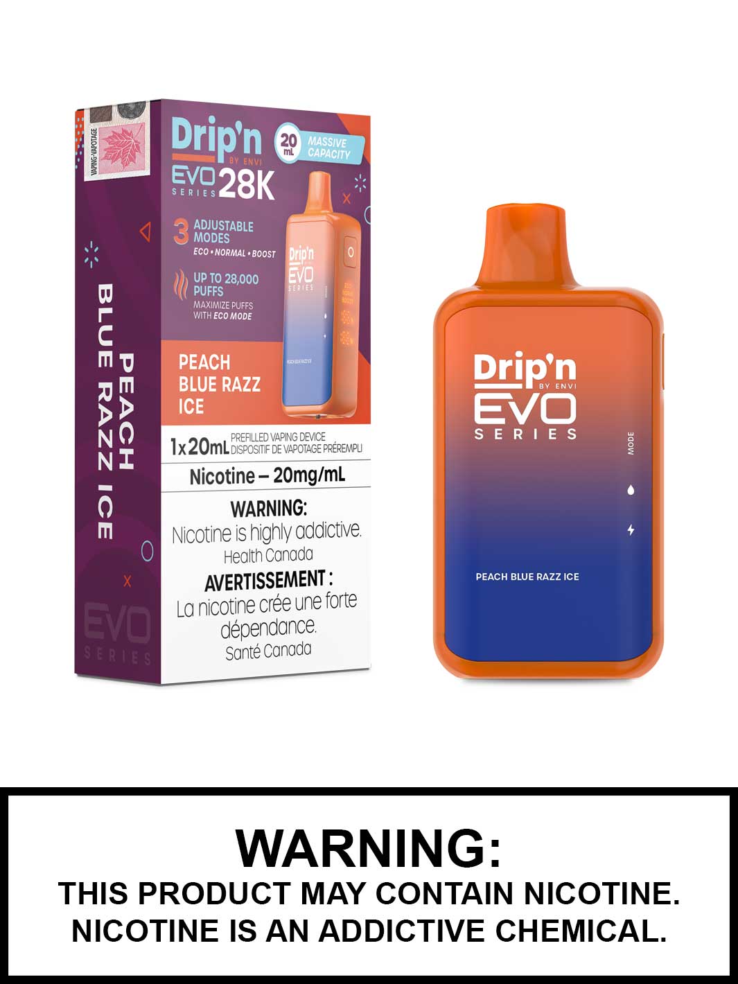 Drip'n by Envi EVO Series 28k Disposable - Peach Blue Razz Ice 20MG